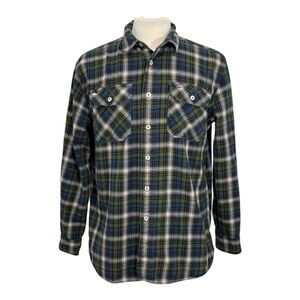 Pendleton Flannel Burnside Mens Large Blue Green Plaid Cotton Long Sleeve Shirt